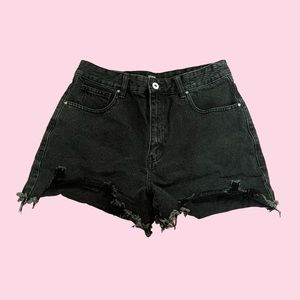Black High Waisted Ripped Shorts